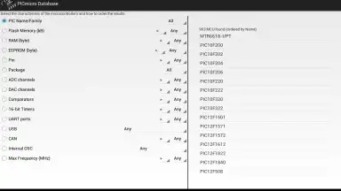 Screenshot von PICmicro Database 11